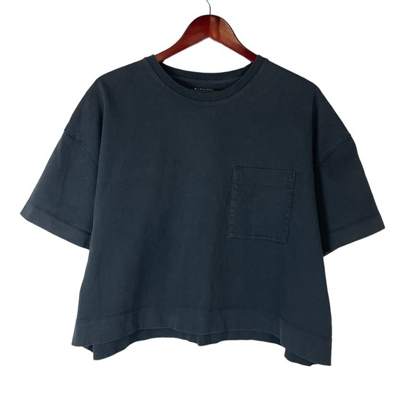 ATHLETA classic cotton cropped tee shirt black crew neck oversized size Large
